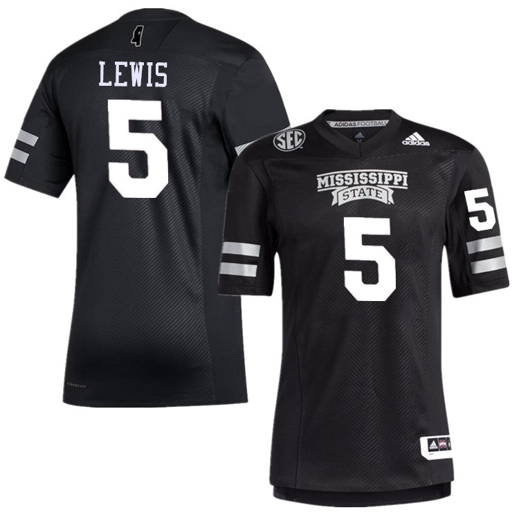 Men #5 John Lewis Mississippi State Bulldogs College Football Jerseys Stitched-Black